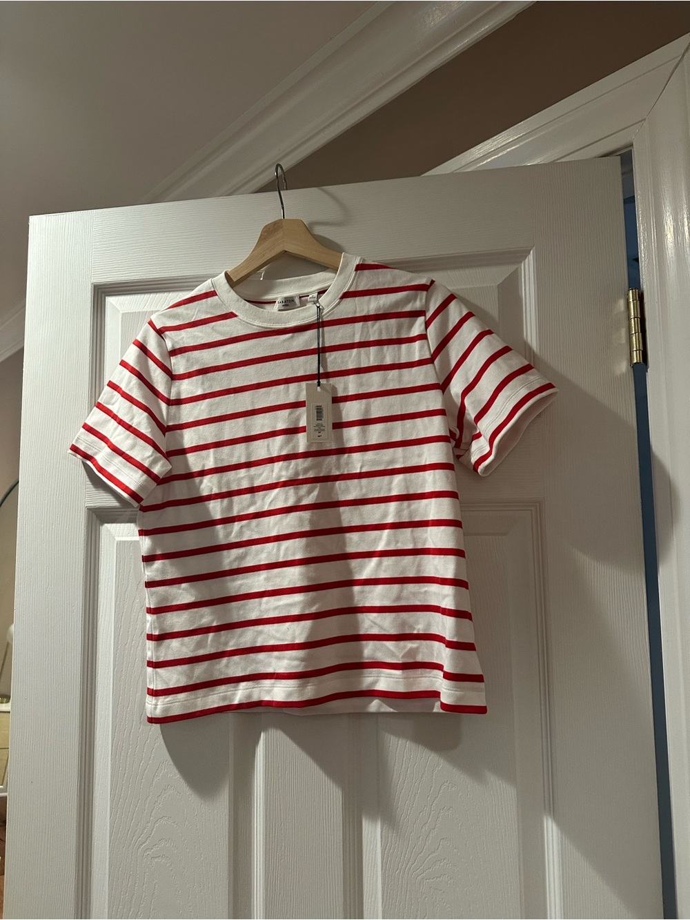 Aritzia Babaton InterLock Cotton Function T Shirt S Striped Red White - Picture 2 of 5